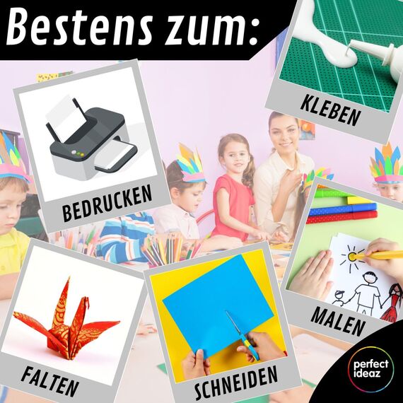 perfect ideaz 75 Blatt Tonkarton DIN-A5, 15 Farben, 180 g/m², made in Germany, Blauer Engel zertifiziert (15 Farben)