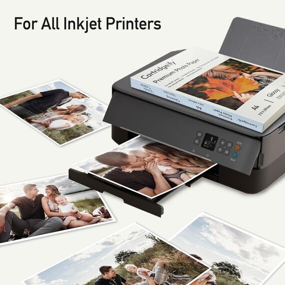 Cartridgeify Hochglänzend Fotopapier DIN A4, 200 g/m², 120 Blatt, Hochweiß, für Canon HP Epson Brother Tintenstrahldrucker
