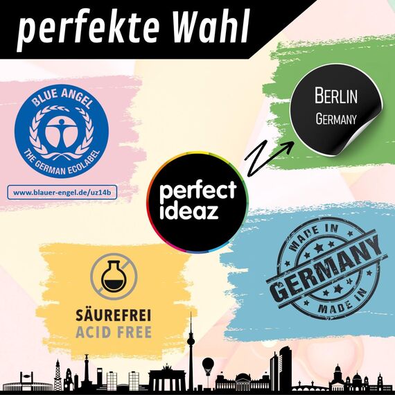 perfect ideaz 75 Blatt Tonkarton DIN-A5, 15 Farben, 180 g/m², made in Germany, Blauer Engel zertifiziert (15 Farben)