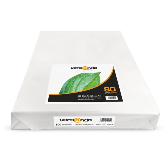 versando 2.500 Blatt Papier DIN A3 HighWhite 80 Druckerpapier Universalpapier Kopierpapier hochweiß (297 x 420 mm) 1 Karton