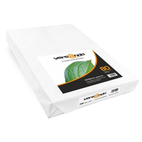 versando 2.500 Blatt Papier DIN A3 HighWhite 80 Druckerpapier Universalpapier Kopierpapier hochweiß (297 x 420 mm) 1 Karton