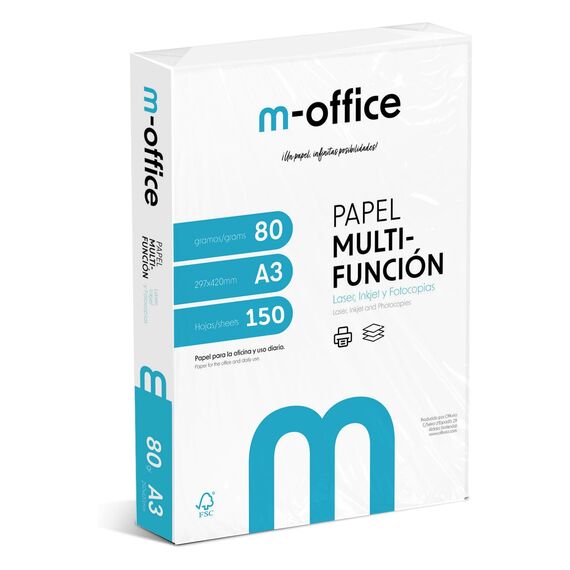 A3-Papier, 80 g, Packung mit 150 Blatt, Multifunktionspapier für Inkjet- und Laserdrucker, A3-Blätter, 297 x 420 mm, ideal für Büro und Zuhause · m-office (150 Blatt)