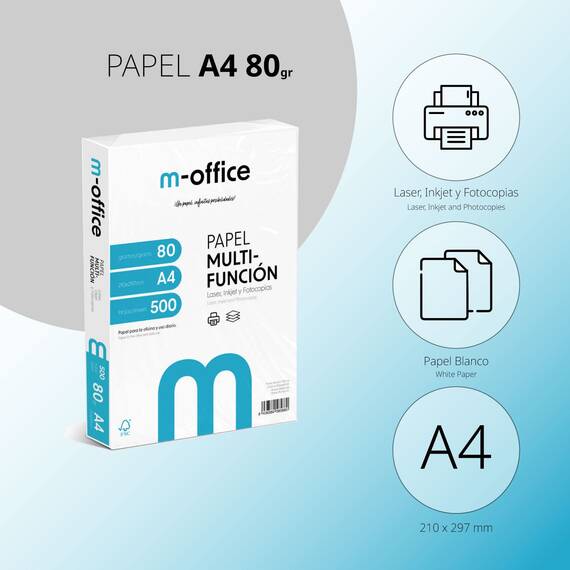 A4-Papier, 80 g, 2 Packung mit 500 Blatt, Multifunktionspapier für Inkjet- und Laserdrucker, A4-Blätter, 210 x 297 mm, ideal für Büro und Zuhause · m-office (1000 Blatt)