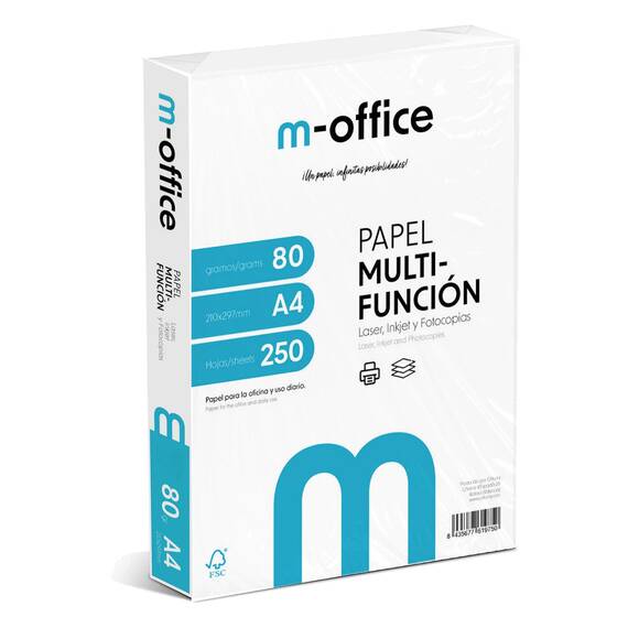 A4-Papier, 80 g, Packung mit 250 Blatt, Multifunktionspapier für Inkjet- und Laserdrucker, A4-Blätter, 210 x 297 mm, ideal für Büro und Zuhause · m-office (250 Blatt)