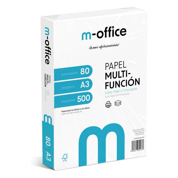 A3-Papier, 80 g, Packung mit 500 Blatt, Multifunktionspapier für Inkjet- und Laserdrucker, A3-Blätter, 297 x 420 mm, ideal für Büro und Zuhause · m-office (500 Blatt)