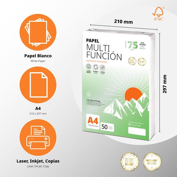 Ofituria Kopierpapier, DIN A4, 75 g/m2, 50 Blatt, Mehrzweckpapier für Laser- und Tintenstrahldrucker, Kopierer, Bürobedarf, Schulbedarf, Packung zu 50 Blatt, 75 g