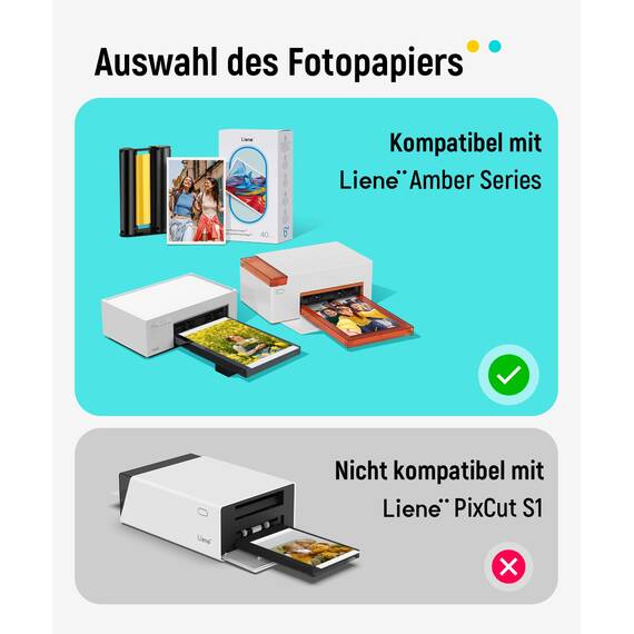 Liene Amber M100/M200/M110/M210 Original Nachfüllset: 40 Blatt 10x15 cm (4×6 Zoll) Fotopapier + 1 Farbband, Thermosublimation, Nur für DHP512/DHP513/DHP514/DHP515