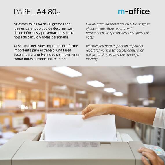 A4-Papier, 80 g, 2 Packung mit 500 Blatt, Multifunktionspapier für Inkjet- und Laserdrucker, A4-Blätter, 210 x 297 mm, ideal für Büro und Zuhause · m-office (1000 Blatt)