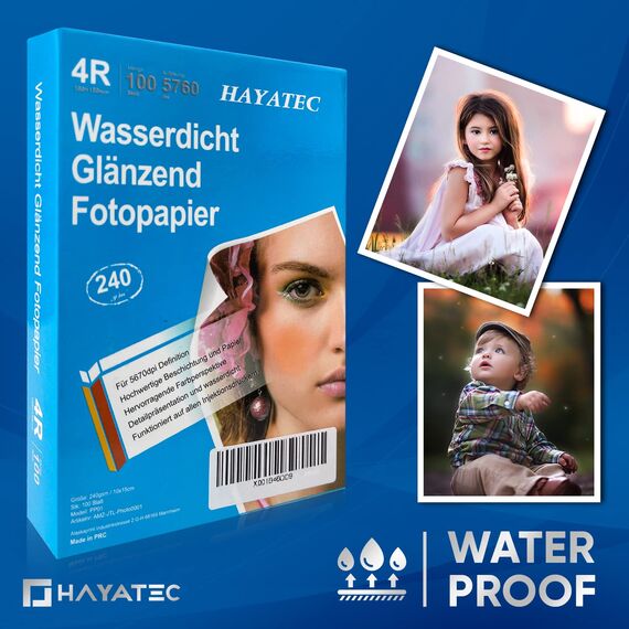 100 Blatt Fotopapier 10x15 hoch glänzend Tintenstrahldrucker 240g/m² Photopapier Fotokarten Photokarten Sofort Trocken Wasserfest Hochweiß
