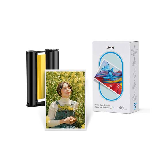 Liene Amber M100/M200/M110/M210 Original Nachfüllset: 40 Blatt 10x15 cm (4×6 Zoll) Fotopapier + 1 Farbband, Thermosublimation, Nur für DHP512/DHP513/DHP514/DHP515