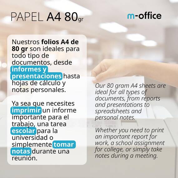 A4-Papier, 80 g, Packung mit 250 Blatt, Multifunktionspapier für Inkjet- und Laserdrucker, A4-Blätter, 210 x 297 mm, ideal für Büro und Zuhause · m-office (250 Blatt)