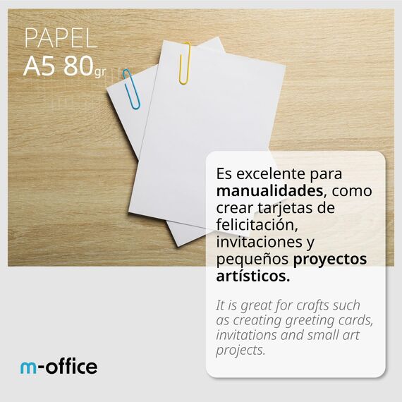 A5-Papier, 80 g, 5 Packung mit 500 Blatt, Multifunktionspapier für Inkjet- und Laserdrucker, A5-Blätter, 148 x 210 mm, ideal für Büro und Zuhause · m-office (2500 Blatt)