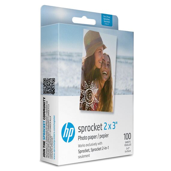 HP Sprocket Premium Zink vorgeschnittenes, selbstklebendes Fotopapier, 2 x 3 Zoll (5,1 x 7,5 cm), 100 Blatt, kompatibel mit HP Sprocket Fotodruckern