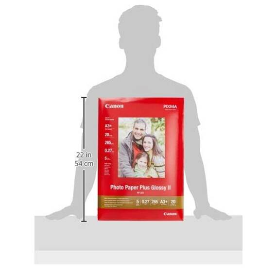Canon 2311B021 Fotopapier PP 201 glänzend Din für Tintenstrahldrucker, Pixma Drucker, Schwarz, Weiß, A3+, 20 Blatt (275 g/qm)