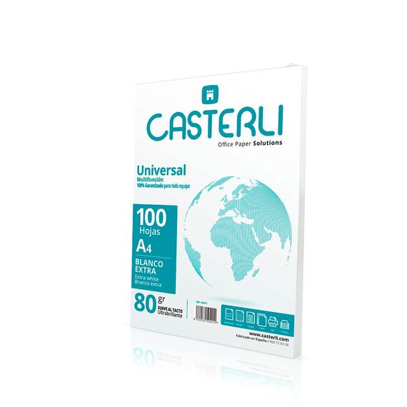 CASTERLI - 81011 A4-Blätter, 100 weiße Blätter, A4-Format, 80 g/m², extra weißes Papier, Mehrzweckpapier