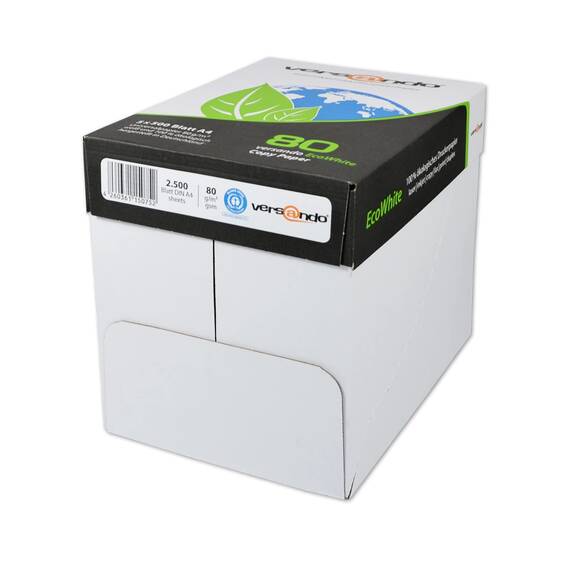 versando 2.500 Blatt Recyclingpapier DIN A4 EcoWhite 80g Kopierpapier Druckerpapier Öko hohe Weiße ISO 90 - Blauer Engel zertifiziert - Umweltpapier in der Saferbox
