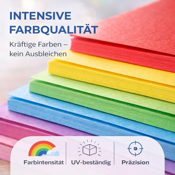 50 Blatt A4 Tonpapier - 220 g/m² Papier - Tonkarton mit 10 Farben bunt Bastelpapier & Bastelkarton zum Basteln & Gestalten - Buntes Papier