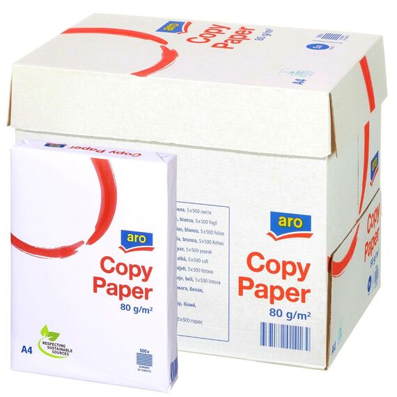 aro Kopierpapier DIN A4, 80 g/m², weiß, Weißgrad von 145-161 CIE, 5 x 500 Blatt (2500 Blatt), für Laserdrucker & Tintenstrahldrucker, Home Office & Büro