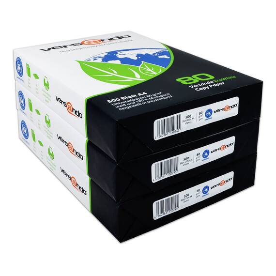 versando 1.500 Blatt Recyclingpapier DIN A4 EcoWhite 80g Druckerpapier hohe Weiße ISO 90 - Blauer Engel zertifiziert - Umweltpapier in der Saferbox