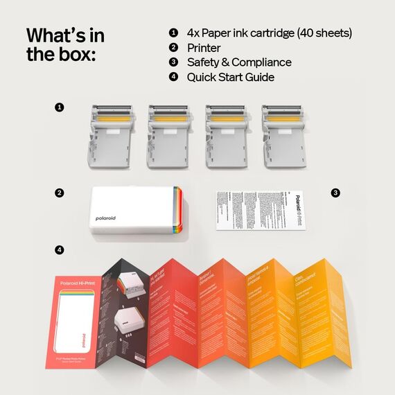 Polaroid Bundle Hi-Print+Paper - 2nd Generation - Bluetooth-verbundener 2x3 Pocket Photo- und Dye-Sub-Drucker - Weiß