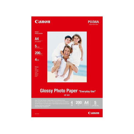 Canon Fotopapier GP-501 glänzend weiß - DIN A4 5 Blatt für Tintenstrahldrucker - PIXMA Drucker (170 g/qm)