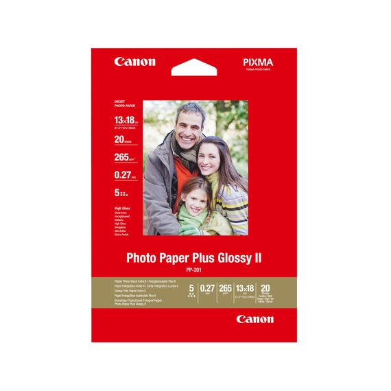 Canon Fotopapier PP-201 glänzend - 13x18 cm 20 Blatt für Tintenstrahldrucker - PIXMA Drucker (265 g/qm)