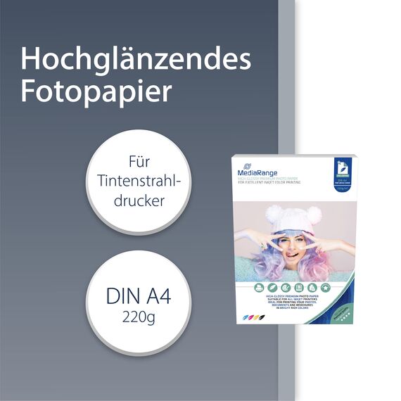 MediaRange MRINK103 Photopapier A4, 100 Blätter, 220 g/m², glänzend