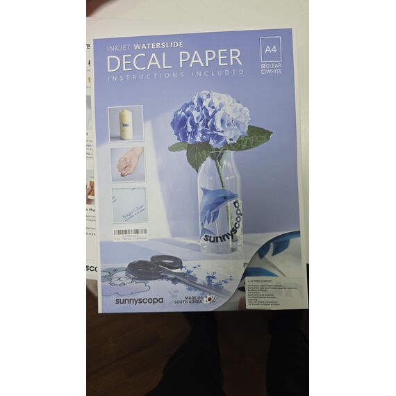 Sunnyscopa Wasserschiebefolie für Tintenstrahldrucker - Weiß, A4, 20 Blätter - Personalisierte Transferfolie - Bedruckbares DIY Aufklebepapier