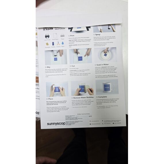 Sunnyscopa Wasserschiebefolie für Tintenstrahldrucker - Weiß, A4, 20 Blätter - Personalisierte Transferfolie - Bedruckbares DIY Aufklebepapier