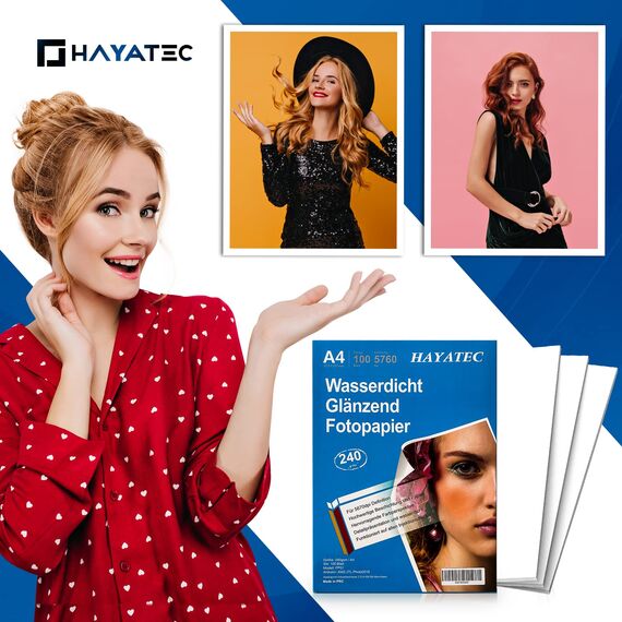 100 Blatt Fotopapier A4 hoch glänzend tintenstrahldrucker 240g/m² fotopapier Fotokarten Photokarten Sofort Trocken Wasserfest Hochweiß fotoblätter (Packung mit 2)