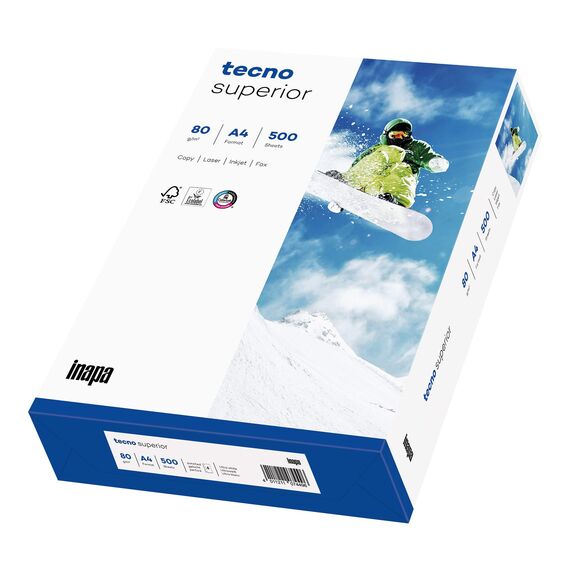 inapa Drucker-/ Kopierpapier tecno Superior: 80 g/m², A4, 500 Blatt, hochweiß, 4-fach gelocht