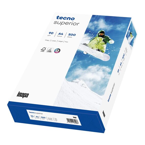 inapa Drucker-/ Kopierpapier tecno Superior: 90 g/m², A4, 500 Blatt, hochweiß