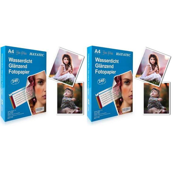 100 Blatt Fotopapier A4 hoch glänzend tintenstrahldrucker 240g/m² fotopapier Fotokarten Photokarten Sofort Trocken Wasserfest Hochweiß fotoblätter (Packung mit 2)