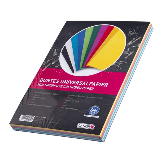Landré 100 Blatt A4 buntes Ton-Papier, 160g/m², DIY- Material, 10 Farben