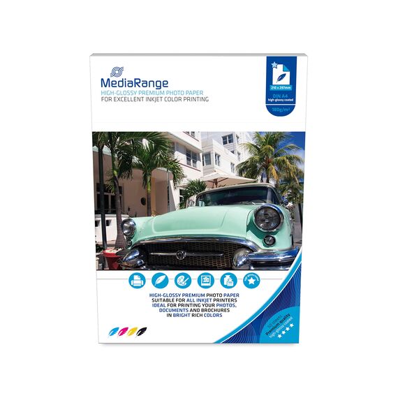 MediaRange DIN A4 Fotopapier für Tintenstrahldrucker, hochglänzend, 180g, 50 Blatt