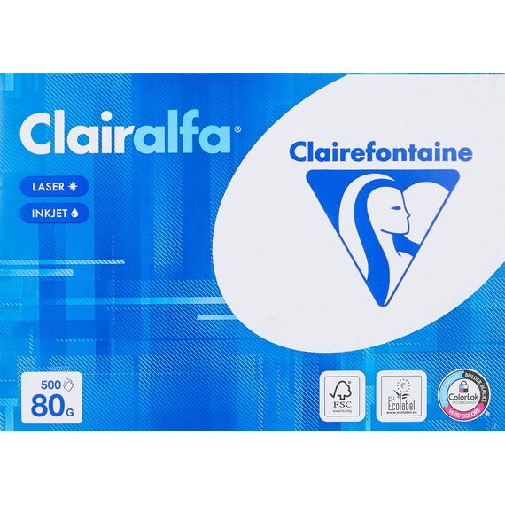 Clairefontaine 1979C - Ries Druckerpapier / Kopierpapier Clairalfa, extraweiß, DIN A4, 80g, 500 Blatt, Weiß, 1 Ries