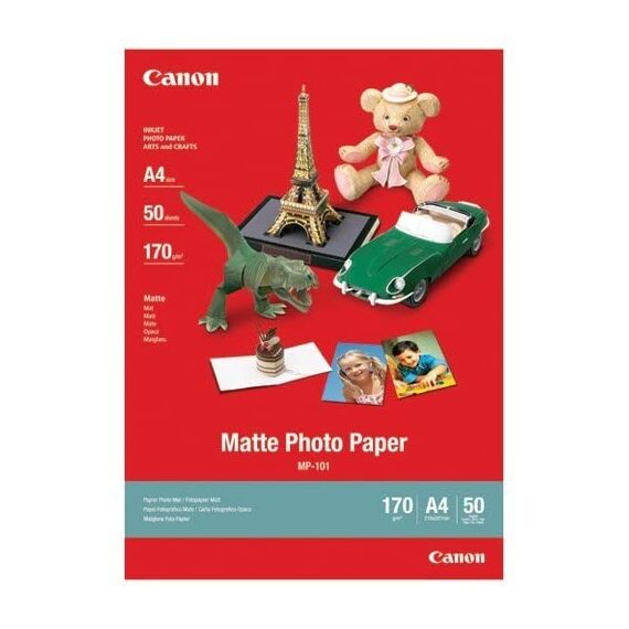 Canon Fotopapier MP-101 matt weiß - (DIN A4 50 Blatt) für Tintenstrahldrucker - PIXMA Drucker (170 g/qm), 242ZF37 (Packung mit 2)