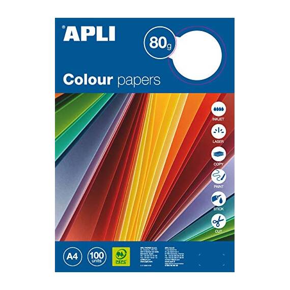 APLI 15279 - farbig sortiertes Papier in leuchtenden Farben, A4, 80g, 100 Blatt