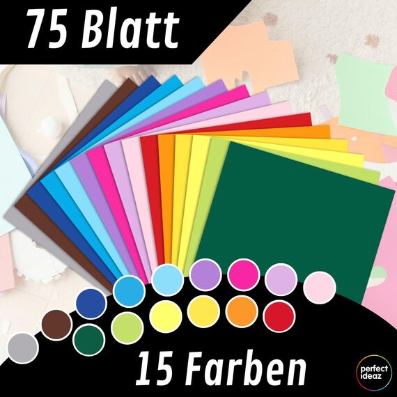 perfect ideaz 75 Blatt Tonkarton DIN-A5, 15 Farben, 180 g/m², made in Germany, Blauer Engel zertifiziert (15 Farben) (Packung mit 2)