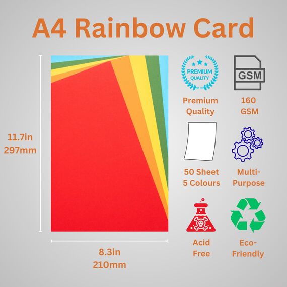 Hawksbill Karte + Bastelarbeiten, A4, 160 g/m², helle Regenbogenfarben, 50 Blatt, sortiert für Kinder, Kunst- und Bastelaktivitäten