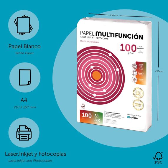 Folios A4, 100 g, 200 Blatt, Mehrzweckpapier, für Laser- und Inkjetdrucker, Kopierer, Fax, für Büro, Schulbedarf, Blattpaket, m-office (200 Blatt, 100 g)