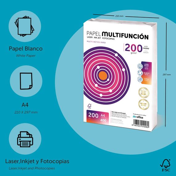 Folios A4, 200 g, 100 Blatt, Mehrzweckpapier, Drucker, Laser- und Inkjetdrucker, Kopierer, für Büro, Schulbedarf, Blattpaket, m-office (100 Blatt, 200 g)
