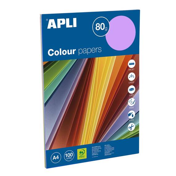APLI 15279 - farbig sortiertes Papier in leuchtenden Farben, A4, 80g, 100 Blatt