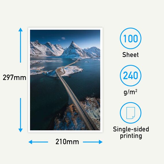 Cartridgeify Inkjet Hochglänzend Fotopapier DIN A4, 240 g/m², 100 Blatt, für Canon HP Epson Brother Tintenstrahldrucker