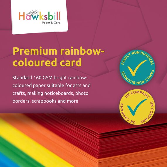 Hawksbill Card + Craft Bastelkarton, A4, 160 g/m², Regenbogenfarben, 100 Blatt, sortiert
