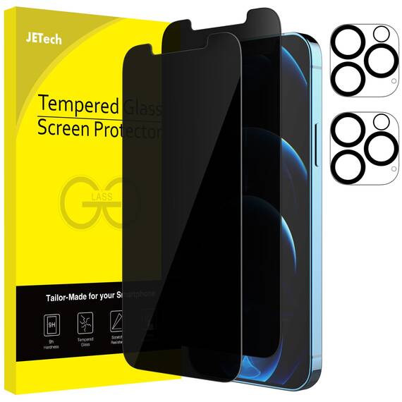 JETech Sichtschutz für iPhone 12 Pro 6,1 Zoll mit Kamera Schutz, Anti-Spähen Gehärtetes Glas Folie, 2 Stück Jeweils