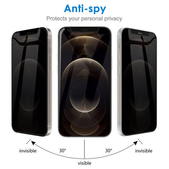 JETech Sichtschutz für iPhone 12 Pro 6,1 Zoll mit Kamera Schutz, Anti-Spähen Gehärtetes Glas Folie, 2 Stück Jeweils