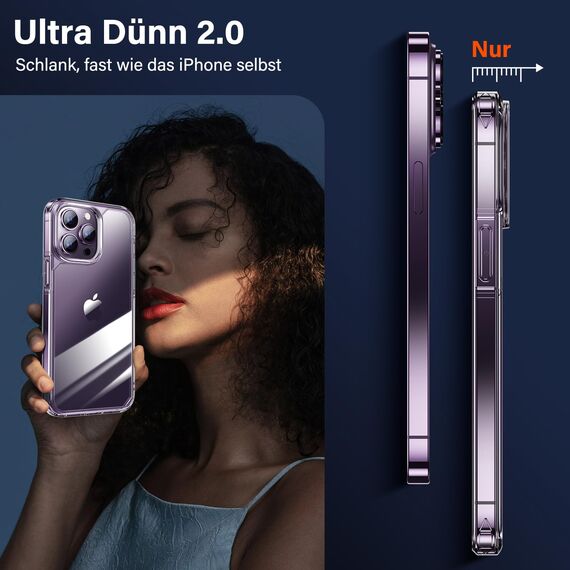 UniqueMe für iPhone 14 Pro Max Hülle, 5-in-1-Set Handyhülle für iPhone 14 Pro Max Case Rundumschutz Schutzhülle Cover, 1 Handyhülle & 2 Schutzfolie & 2 Kameraschutz - Transparent