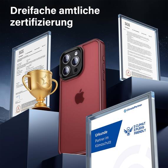 UniqueMe für iPhone 15 Pro Max Hülle, 5-in-1-Set Handyhülle für iPhone 15 Pro Max Case Rundumschutz Schutzhülle Cover,1 Handyhülle & 2 Schutzfolie & 2 Kameraschutz - Matt Rot