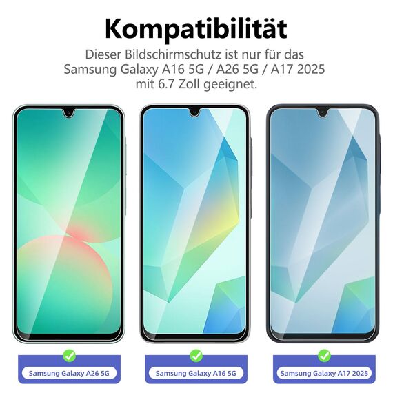 NEW'C 3 Stück für Samsung Galaxy A17 2025, Galaxy A16 5G, Galaxy A26 5G für Panzerglas, Frei von Kratzern, 9H Härte, HD Displayschutzfolie, 0.33mm Ultra-klar, Ultrabeständig